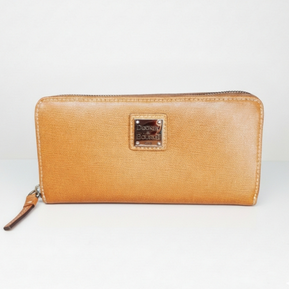 Dooney & Bourke 8x4" Continental Wallet Brown Tan Zip Around Leather Vintage